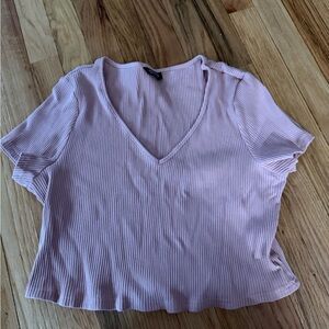 Women's V-Neck Ribbed Top - Light Pink